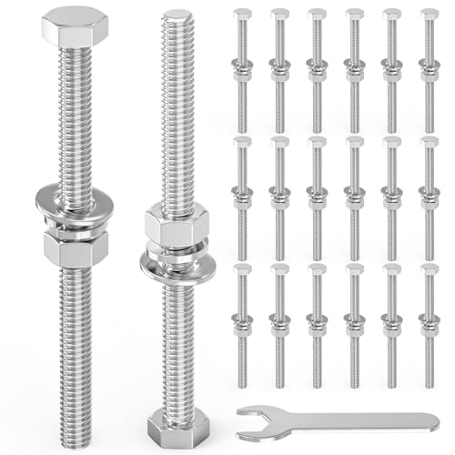 Image of 20PCS 5 /16-18 inch x 5 inch 304 Stainless Steel External Hex Bolt, Fully Threaded Bolt with Nut Flat & Lock Washers and Spanner