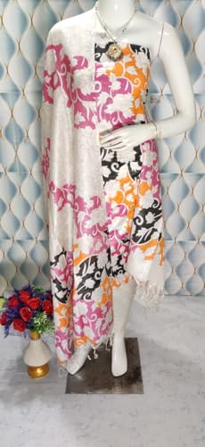 Image of Katan Slub Silk Unstitched Salwar Suit Dress Material for Women & Girls with Dupatta | Madhubani Screen Print | Top-2.5M, Bottom-2.5M, Dupatta-2.4M | Ethnic Wear | Code 243