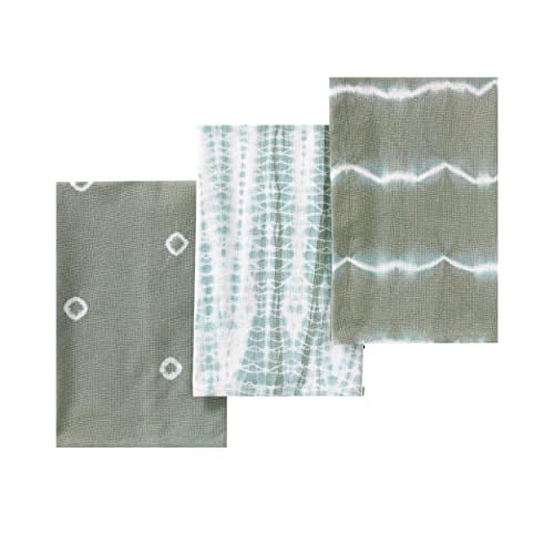 Folkulture Kitchen Towels or Dish Towels for Drying Dishes, 20x26 Inches Decorative Tea Towels with Hanging Loop or Hand Towels for Farmhouse, 100% Cotton Flour Sack Towels, Set of 3, Indie Sage
