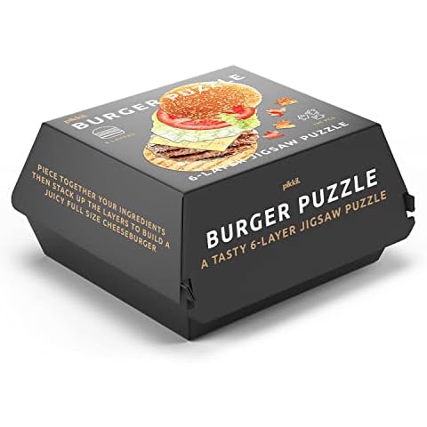 Pikkii Burger 6 Layer Jigsaw Puzzle | 160 Piece Puzzle for Kids and Adults Ages 3+ | Fun, Educational Puzzle for Foodies Cover