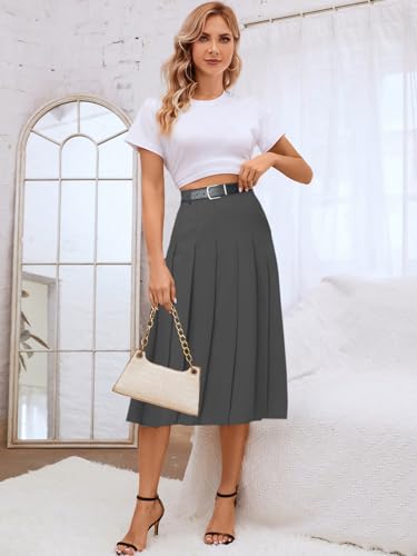 SANGTREE- Saia plissada longa feminina com bolsos, saias de cintura alta lisas de uniforme escolar e