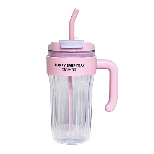 Image of Purple Car Cup with Handle – Wide-Mouth Straw Leak-Proof Plastic Sports Water Bottle for Students and Outdoor Activities (Pink) (Pink)