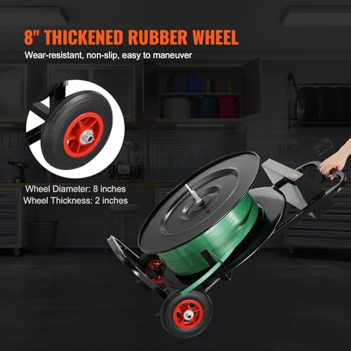 Image of VEVOR Banding Strapping Cart, for PET /PP /Fiber Strapping Coils with 8 inch or 16 inch Core Size, Heavy Duty Strapping Dispenser, Equipped with Anti-Retreat Pulleys, Upgrade Brake System, Spacious Tray