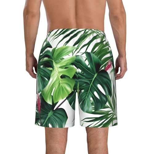 Tropical Leaves Men's Swim Trunks Quick Dry Board Shorts with Pockets Casual Drawstring Beach Shorts3