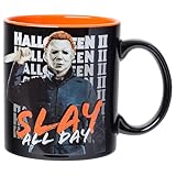 Silver Buffalo Halloween II Slay All Day Scary Ceramic Mug with Sculpted Handle, 20 Ounces