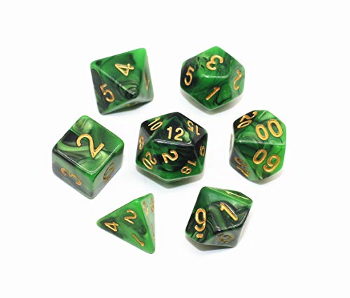 DND Dice Set RPG Black & Green 7-Die Dice Set Fit Dungeons and Dragons(D&D) Pathfinder MTG Role Playing Games Polyhedral Dice with Dice Pouch - Thumbnail 2