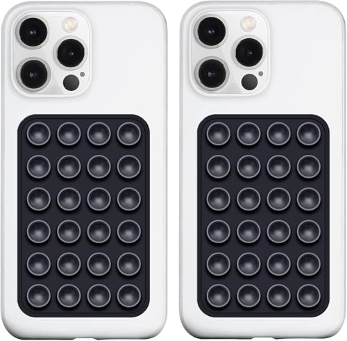 Image of 2Pcs-Black Suction Phone Case, Phone Suction Sticker, Silicone Suction Phone Case for Hands-Free Mobile Accessory Holder Grip, Video Phone Accessory Compatible Mirror, Shower (Black)