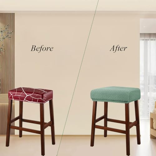 Lussenwert Stool Covers Rectangular Set of 4, Jacquard Vanity Stool Covers Stretch Washable Saddle Bar Stool Slipcover Bench Seat Protector with Elastic Bands Sage