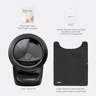 Litter-Robot 4 Beginner Bundle by Whisker, Black - Automatic, Self-Cleaning Litter Box, Includes Litter-Robot, Fence, Mat, 2 OdorTrap Pack Refills, 25 Waste Drawer Liners & 1 Year of WhiskerCare
