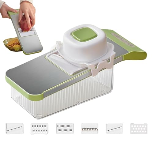 Hachoir à aliments avec récipient - Outil de cuisine multifonction 6 en 1 portable avec récipient | hachoir et tranchoir pour gingembre, épices, carottes, tomates, salade et fruits