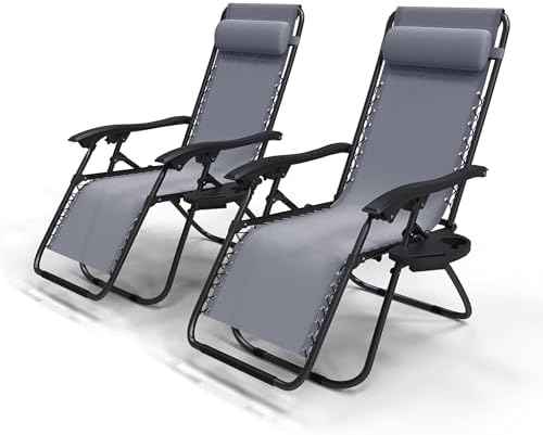 VOUNOT® Set of 2 Zero Gravity Sun Loungers, with Cup Holder and P...