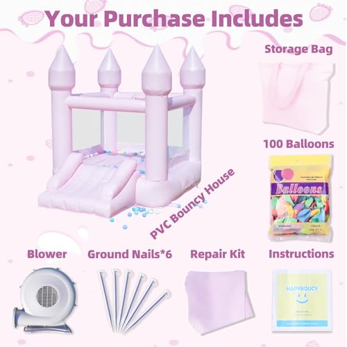 PVC Bounce House, Bounce House for Kids 3-6 with Blower & Slide, Pink Bouncy Castle for Toddlers 1-3 Indoor Outdoor, 8.9ft L x 6ft W x 7.1ft H, Nice Bouncy House for Your Party by HapyBoucy - Image 4