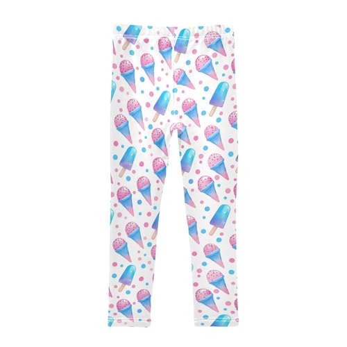 Girls Leggings Ice Cream Blue Pink Kids Length Leggings Pants Toddler Athletic Soft Tights Trousers 4T2