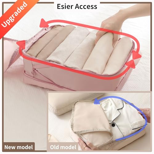tianzong Upgraded Compression Packing Cubes 2-Pack - 2-Way Full Open, Double Zipper, Space Saving Organizers for Travel (Beige, Large)4