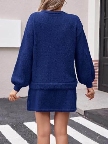 Image of Tankaneo 2 Piece Sweater Sets for Women Long Sleeve Cardigan Outfits Mini Skirts Knit Matching Lounge Set