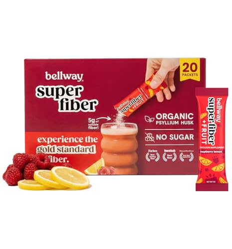 Bellway Super Fiber Packets + Fruit, Sugar Free Organic Psyllium Husk Powder Fiber Supplement to Go...