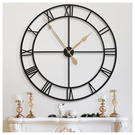 LEIKE 40 Inch Extra Large Modern Wall Clock, Oversize Rustic Round Nearly Silent Battery Operated, Black Metal Roman Numerals Wall Clocks for Living Room, Bedroom, Entrance Home Decor