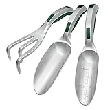 Garden Tool Set Ergonomic Handle, 3PC Heavy Duty Gardening Tools, Garden Shovel One-Piece Aluminum, Garden Gifts for Men Women, Garden Scoop, Garden Trowel, Cultivator Hand Rake, Green