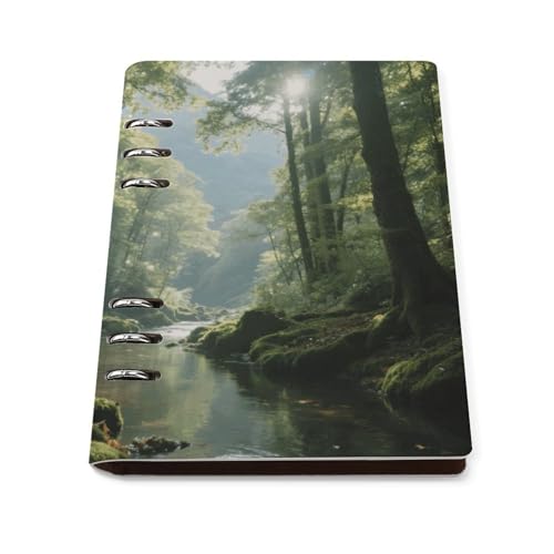 Cuaderno de piel sintética A5 Mountain Forest de alta calidad con 6 anillas y diseño plano