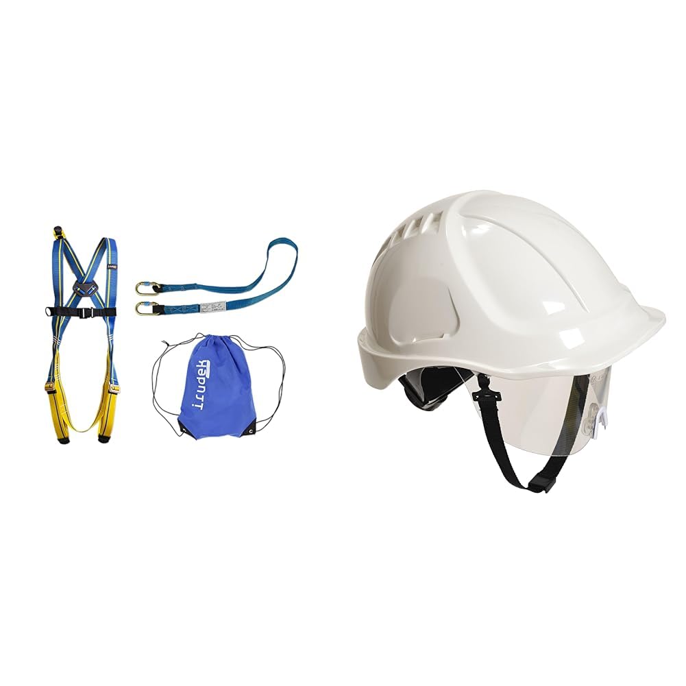 Irudek Himalaya Eco – Système de rétention & Portwest PW54 Casque de Sécurité avec Visière Endurance Plus Blanc