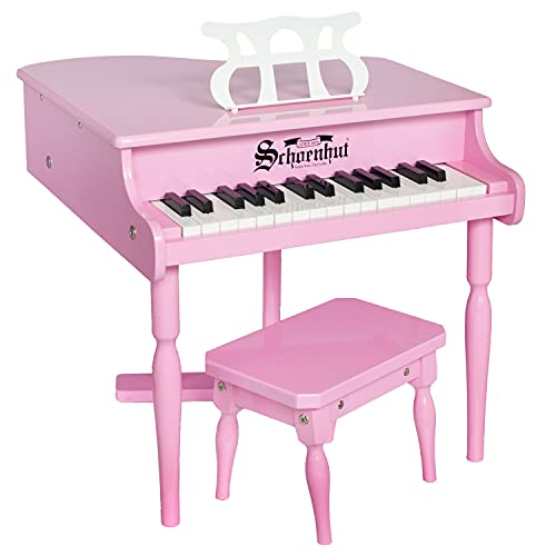 Schoenhut Learn to Play Baby Grand Piano - 30 Key Mini Keyboard Piano with Tri-Play Learning System and Bench - Piano Keyboard Toy for Kids Tuned Baby Keys - Pink Piano for Kids Ages 5-9