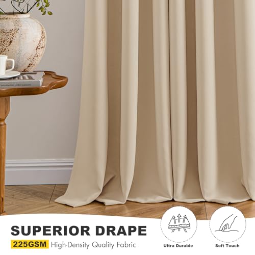 Image of MIULEE Blackout Curtains for Bedroom Living Room 2 Panels, Thermal Insulated Room Darkening Drapes Grommet Noise Reducing Light Blocking Window Treatments 45 Inches Long 40x45 Inch Biscotti Beige