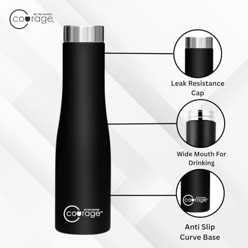 Image of COURAGE Stainless Steel Customize Water Bottle 1Liter Leak Proof for Fridge Home Office Travel School Kids Boys Girls Adults Sports Gym Yoga - Black