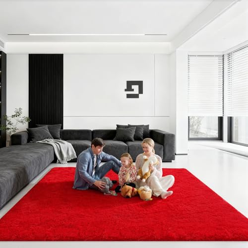 Ehayx 8x10 Area Rugs for Living Room, Large Fluffy Red Rugs for Bedroom, Fuzzy Shag Soft Non-Slip Carpet for Kids Girls and Boys Nursery Dorm Indoor Room Home Decor (8ft X 10ft, Red)