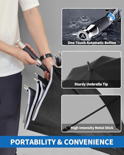 Image of ANYCHO Big Umbrella for Men, Large Umbrella with Reflective Stripe for Women and Family, Windproof, UV Protection Auto Open Golf Umbrella Big Size for 2-4 Men