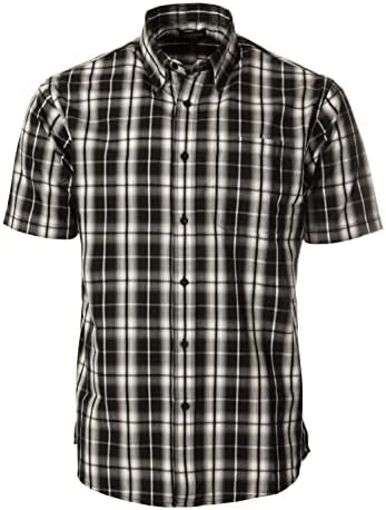 Gioberti Men's Plaid Short Sleeve Shirt, Black Gradient, Medium