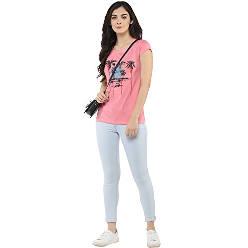 Image of Modeve Women Printed Cotton Blend Half Sleeve Round Neck T-Shirt for Summer