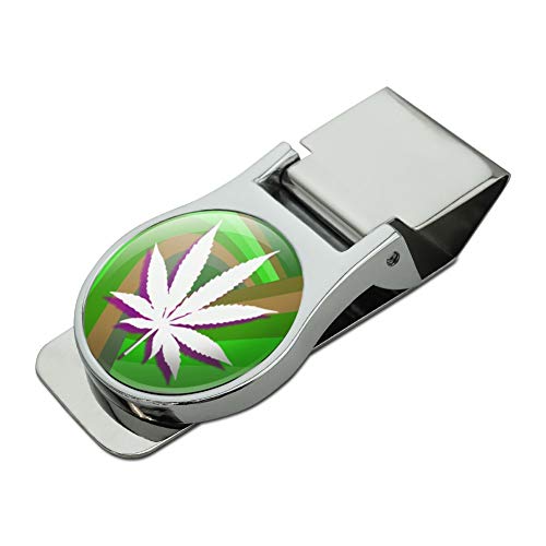 Marijuana Leaf Pot Weed Psychedelic Satin Chrome Plated Metal Money Clip