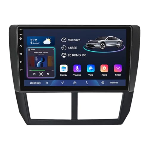 Radio de coche con pantalla táctil Android 14 de 9 pulgadas 2 DIN para Subaru Forester 3 2007-2013 con controles de volante CarPlay y Android, navegación GPS, cámara de respaldo AHD Bluetooth (YS30 (4