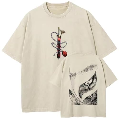Verano Hombres Vintage Lavado Camiseta Anime Imprimir Berserker Camiseta Hip Hop Streetwear Harajuku Algodón Casual Tripas Camiseta Unisex