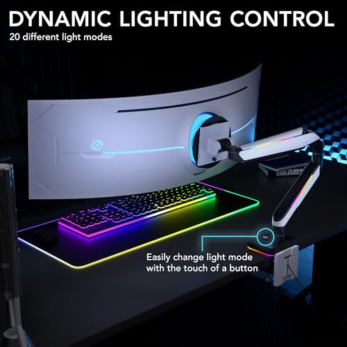 Image of Mount-It! Heavy-Duty Ultrawide Monitor Arm up to 49 inch / 44 lb for Samsung Odyssey G9, 75x75 and 100x100 VESA Desk Mount for Widescreen Curved Monitors, Gas Spring, RGB Lights, Clamp and Grommet