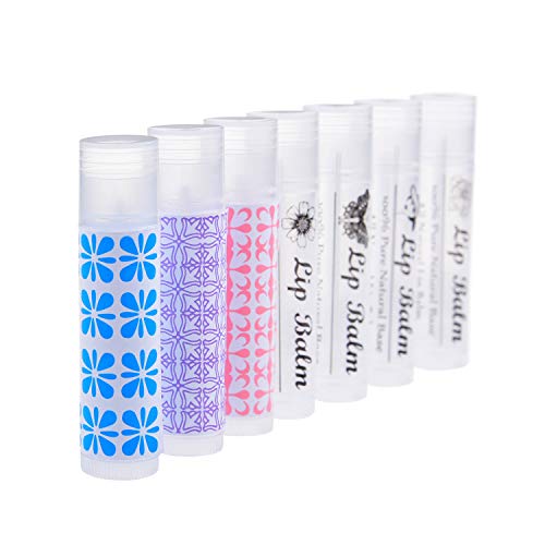 Lip Balm Filling Tray and Spatula - BPA Free - 50 Empty Lip Balm Tubes with Caps (Clear) - 3/16 Oz (5.5 ml) - 50 Writeable and 50 Printed Stickers - Make Natural Lip Balm - DIY