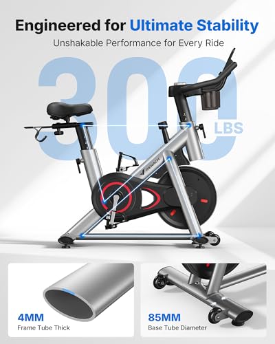 Image of MERACH Exercise Bike, Magnetic Friction Stationary Bike with Brake Pad and Exclusive App, Low Noise Indoor Cycling Bike with 300lbs Weight Capacity, Tablet Mount and Fitness Courses for Weight Loss
