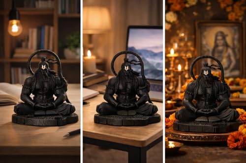 Image of Yadava Lord Hanuman Sitting Idol | Big Black Bajrangbali Murti for Home Temple, Office & Car Dashboard | Spiritual Statue for Strength, Devotion & Positive Energy (Big-Black)