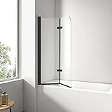 EMKE Duschwand für Badewanne 100x140 cm 6mm NANO-GLAS Badewannen-Duschwand Mattschwarz 2-teilig Faltbar Duschabtrennung Badewannenaufsatz