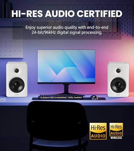 Image of Edifier M90 Computer Speakers, 100W RMS Desktop Speakers, Hi-Res Audio, LDAC,Bluetooth 6.0 Compact Speaker, HDMI eARC /Optical /USB-C /AUX Input, SUB Out Powered Speakers, Remote Control for TV /PC-White