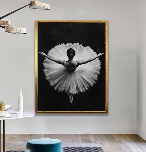 Art mural noir et blanc de ballerine pour decoration d'interieur minimaliste de salon