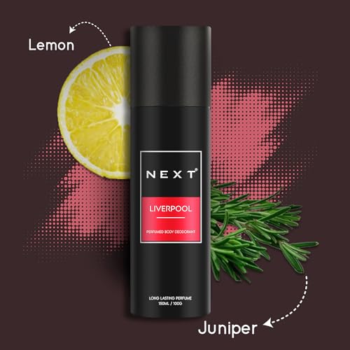 Image of Next Care Liverpool Perfumed Body Spray for Men & Women | Long Lasting Deodorant Spray | Fresh Citrus Woody Fragrance | Lemon, Thyme & Sandalwood Notes | 150ml Each (Pack of 2) - Liverpool