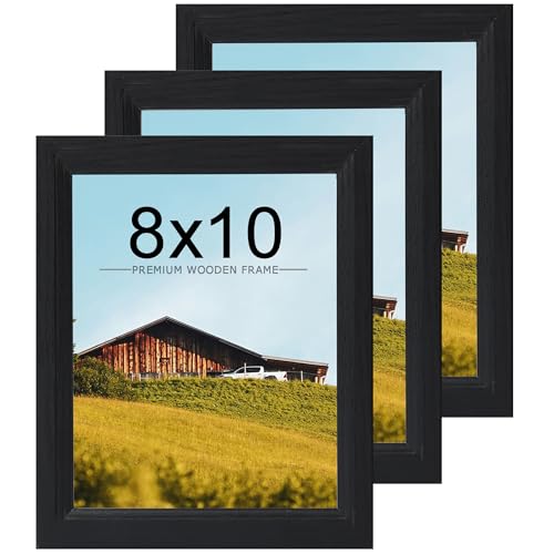 KTKDE 8x10 Picture Frame Set of 3 Wooden frames black Vertical & Horizontal Wall Hanging for Wall or Tapletop Display Studio Gallery Photo Frame for Photos Posters & Art Prints
