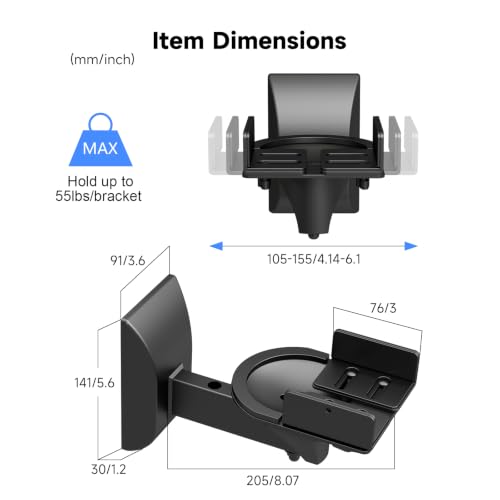 Image of suptek Small Dual Side Clamping Bookshelf Speaker Wall Mounting Bracket for Small Surrounding Sound Speakers, Hold up to 55lbs Black SPM201SE