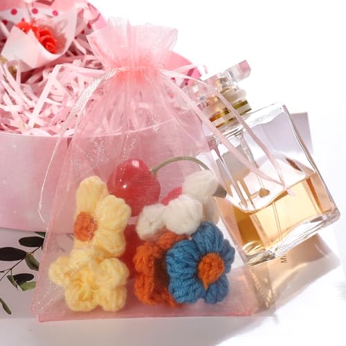 Image of Hopttreely 100pcs Organza Bags, Pink 4''x4.72''(10x12cm) Satin Drawstring Organza Pouch Wedding Party Favor Gift Bag Jewelry Watch Bags