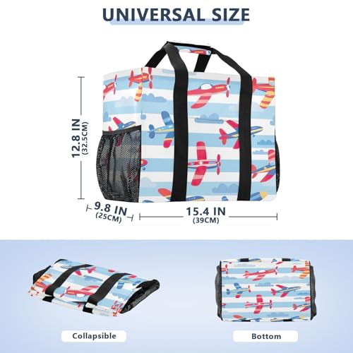 YETTASBIN Airplane Large Foldable Travel Tote Bag, Lightweight Waterproof Swim Pool Bag with Handles & Pocket for Beach Outdoor, Reusable Grocery Bag for Kitchen, Shopping3