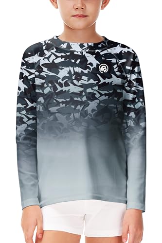 Image of AOBUTE Unisex Kids Rash Guard Long Sleeve SPF 50+ Sun Shirt UV Protection Swim Shirts 3-12 Years