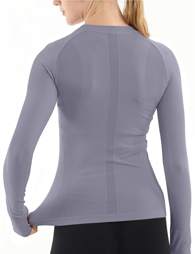 Image of MathCat Seamless Workout Shirts for Women Long Sleeve Yoga Tops Sports Running Shirt Breathable Athletic Top Slim Fit XS-XL