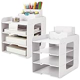 CYEER 2 Stück Schreibtisch Organizer A4 Ablagefächer Stapelbar 4-Tier Papierablage Büro, Weiß Ablage Schreibtisch Ablagekorb mit Mini Schreibtisch Organizer für Büro Arbeitszimmer Schule Office