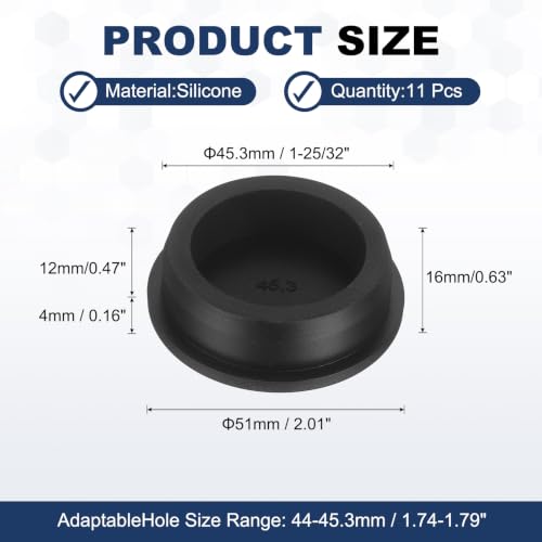 Image of MECCANIXITY 11pcs T-Shaped Silicone Plugs 45.3mm 1-25 /32 Inch Dia Snap in Plug Hole Seal Cover Round Rubber Stopper for 44-45.3mm Holes Kitchen Rubber Bulkheads Waterproof Sealing, Black
